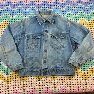 Vintage 60s 70s Big Yank Western Jean Denim Jacket Whiskers Faded distressed